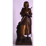 French School (C1900) 'Joan of Arc' modelled holding a sword looking pensive. 1Ft 3ins high.