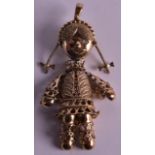 A NOVELTY SILVER GILT AND GARNET HANGING PENDANT of figural form. 35 grams. 3.25ins long.