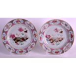 A PAIR OF EARLY 18TH CENTURY CHINESE EXPORT FAMILLE ROSE PLATES Yongzheng, enamelled with foliage