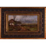 EUROPEAN SCHOOL (19TH CENTURY) Oil on canvas, 'Rural farming scene'. Image 1ft 2ins x 8ins.