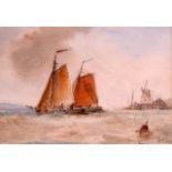THOMAS BUSH HARDY (1842-1897) British, Watercolour, 'Leaving Port'. Image 5.75ins x 4.25ins.