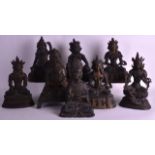 A GROUP OF EIGHT SINO TIBETAN PATINATED BRONZE BUDDHAS probably late Qing, each modelled in