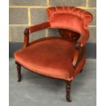 A VICTORIAN UPHOLSTERED WALNUT CHAIR with boxwood inlay.