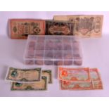 VARIOUS BANK NOTES, COINS, SHILLINGS etc. (qty)
