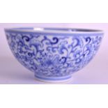 A 19TH CENTURY CHINESE BLUE AND WHITE BOWL bearing Qianlong marks to base, painted with scrolling