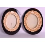 A PAIR OF 19TH CENTURY CHINESE CANTON IVORY PHOTOGRAPH FRAMES with tortoiseshell frames. 4Ins wide.