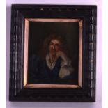 AN EARLY 19TH CENTURY PORTRAIT MINIATURE depicting a male resting upon his hand. 2.5ins x 3.25ins.