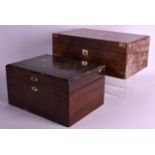 A VICTORIAN MAHOGANY AND WALNUT CASKET inlaid with brass work, together with another Victorian