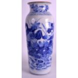 A 19TH CENTURY CHINESE BLUE AND WHITE ROLWAGEN VASE painted in the transitional style with flowering