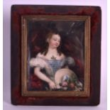 A MID 19TH CENTURY EUROPEAN IVORY MINIATURE depicting a sleeping girl. 4Ins x 4.5ins.