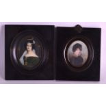 AN EARLY 19TH CENTURY PORTRAIT IVORY MINIATURE together with another. (2)