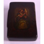 AN 18TH/19TH CENTURY CARVED PAPIER MACHE SNUFF BOX painted with an Italian female within an