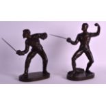 Benedict Rougelet (1834-1894) A Rare pair of 19th century French bronze figures of fencers, modelled