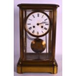 A 19TH CENTURY FRENCH FOUR GLASS MANTEL CLOCK with white enamel dial, painted with numerals. 1Ft 2.