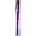 A 19TH CENTURY CHINESE WHITE METAL MOUNTED ROOTWOOD WALKING CANE. 3Ft long.