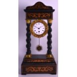 AN EARLY 20TH CENTURY FRENCH PORTICO ROSEWOOD ORMOLU MOUNTED MANTEL CLOCK with four twist pillars