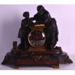 A GOOD 19TH CENTURY FRENCH BRONZE FIGURAL MANTEL CLOCK formed as a scholar and child reading from