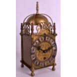 AN EARLY 20TH CENTURY BRASS LANTERN CLOCK in the 17th Century style, with black painted numerals.