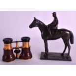 A PAIR OF GERMAN ANTIQUES OPERA GLASSES together with a model of a horse. (2)