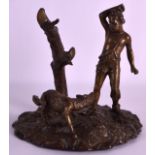 A 19TH CENTURY FRENCH GILT BRONZE FIGURAL GROUP depicting a young boy beside a fox. 8Ins wide.