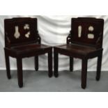 A PAIR OF 19TH CENTURY CHINESE CARVED HARDWOOD CHAIRS with a marble inset back depicting precious
