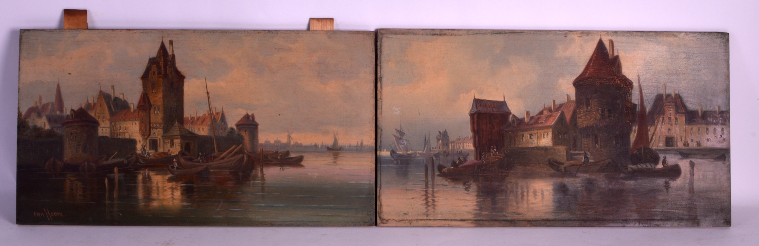 Dutch School (19th Century) Van Hoorn, Oil on board, Pair, River Scenes. 1Ft 6ins x 10ins.