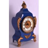 AN AMERICAN ANSONIA CLOCK COMPANY MANTEL CLOCK unusually painted in blue with gilt metal mounts.