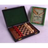 A VINTAGE JAQUES TRAVELLING CASED CHESS SET together with a Queen Mary pinball game. (2)