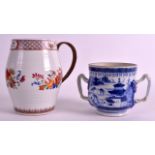 AN 18TH CENTURY CHINESE EXPORT TANKARD Qianlong, together with a twin handled export porringer. 6.