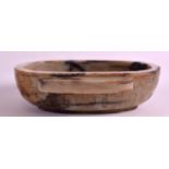 A GOOD 19TH CENTURY CHINESE CARVED MUTTON JADE BRUSH WASHER of oval form, incised with archaic