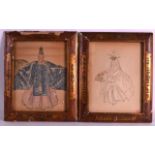 JAPANESE SCHOOL (1900) Pair, 'Portraits', within lacquered frames. Image 8.5ins x 6.5ins.