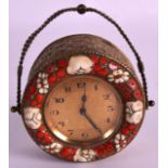 A SMALL EARLY 20TH CENTURY FRENCH HANGING NOVELTY CLOCK in the form of a basket of flowers. 3Ins