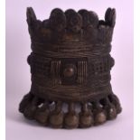 A LARGE EARLY 20TH CENTURY BENIN BRONZE TRIBAL CUFF BRACELET decorated all over with motifs. 6.