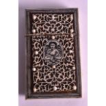 A LATE 19TH CENTURY ANGLO INDIAN CARD CASE AND COVER decorated with a figure. 2.25ins x 3.75ins.