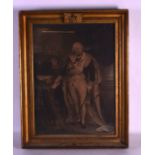 A FRAMED 19TH CENTURY ENGRAVING OF NELSON modelled standing within an interior. 1Ft 10ins x 1ft