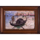 A MID 19TH CENTURY ITALIAN MICRO MOSAIC FRAMED PANEL depicting a Venetian scene of a gondola.