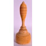 A GOOD 19TH CENTURY INDIAN CARVED IVORY MALLET decorated all over with motifs. 6.75ins high.