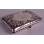 A 19TH/20TH CENTURY RUSSIAN SILVER CIGAR CASE with cabochon emerald button press, decorated in