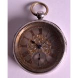 A SMALL EDWARDIAN LADIES SILVER POCKET WATCH with bi colour decoration, the dial signed Ashbourne.