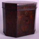 A GEORGE III FLAME MAHOGANY TEA CADDY unusually inset with a panel of Brittania and the lion. 6.