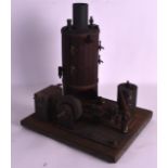 AN UNUSUAL 19TH CENTURY MODEL OF A STEAM ENGINE with cylindrical wooden barrel upon a cast iron