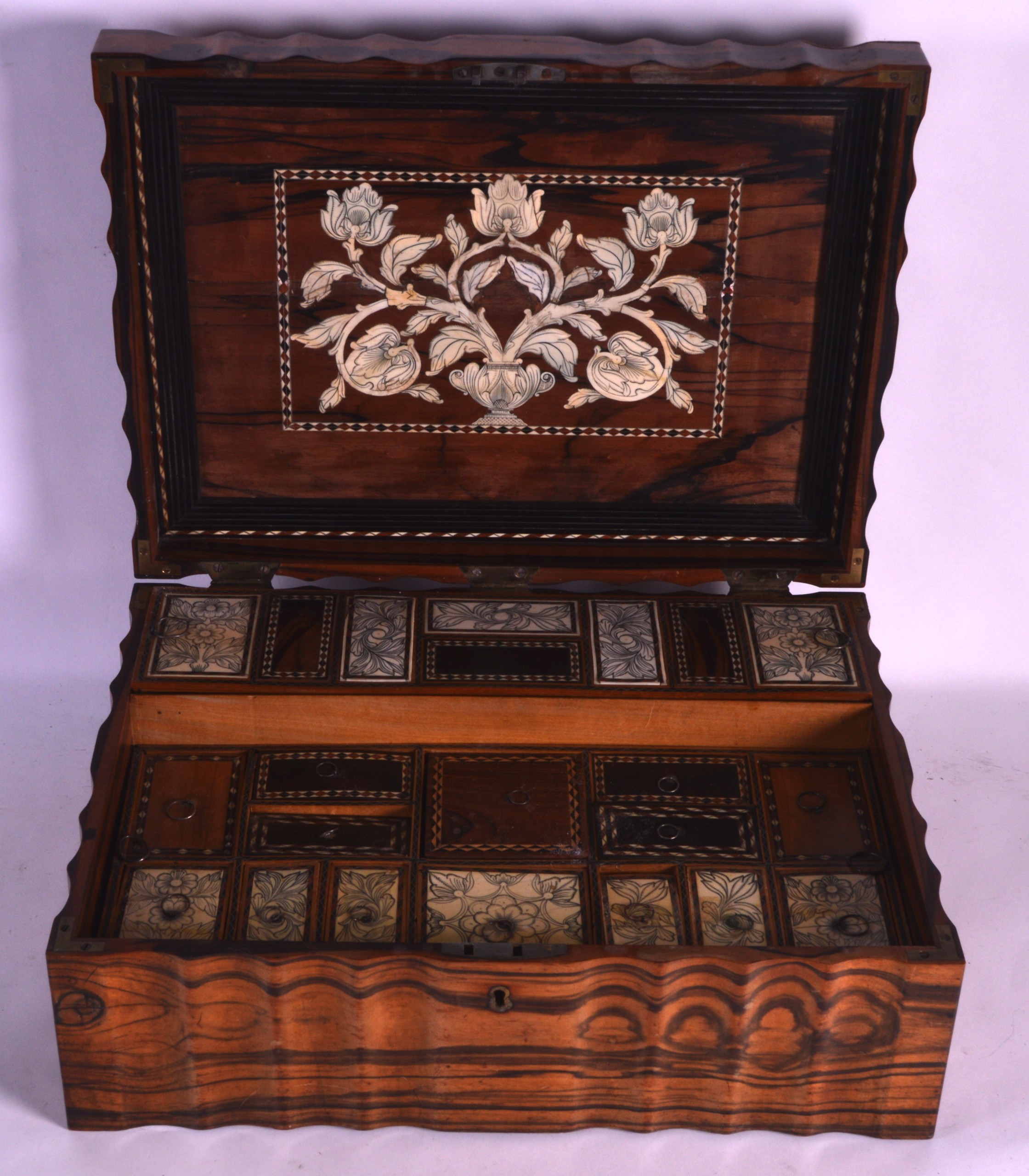 A FINE MID 19TH CENTURY ANGLO INDIAN COROMANDEL RECTANGULAR BOX opening to reveal engraved ivory - Image 2 of 2