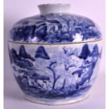 A LARGE 18TH CENTURY CHINESE BLUE AND WHITE BOWL AND COVER Qianlong, painted with landscapes and