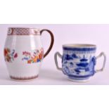 AN 18TH CENTURY CHINESE EXPORT TANKARD Qianlong, together with a twin handled export porringer. 6.