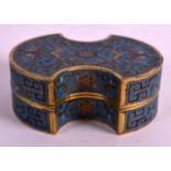 A 19TH CENTURY CHINESE CLOISONNE ENAMEL BOX AND COVER bearing Qianlong marks to base, of unusual