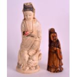 A SMALL 18TH CENTURY CHINESE STAINED IVORY FIGURE OF A SCHOLAR Qianlong, together with a carved