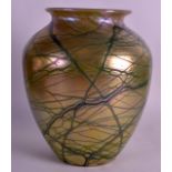 A FINE EARLY 20TH CENTURY LOETZ GLASS VASE wonderfully blown with swirled iridescent green and mauve