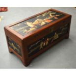 A LARGE UNUSUAL EARLY 20TH CENTURY CHINESE HARDWOOD COFFER Qing/Republic, inset with lacquered