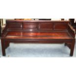 A LARGE EARLY 20TH CENTURY CHINESE CARVED HARDWOOD BENCH Qing/Republic, with carved black splat. 5Ft