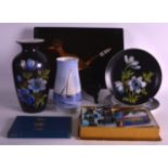 A BING AND GRONDAHL 'SAILING' VASE together with a lacquer tray, 'When we were very young' by A A